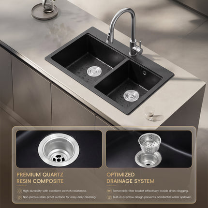 Modern Quartz Resin Composite Kitchen Sink with Waste Kit
