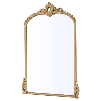 Gold Arched Decorative Vanity Mirror with Carved Frame
