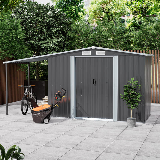 Grey 248cm Outdoor Metal Storage Shed with Pitched Roof