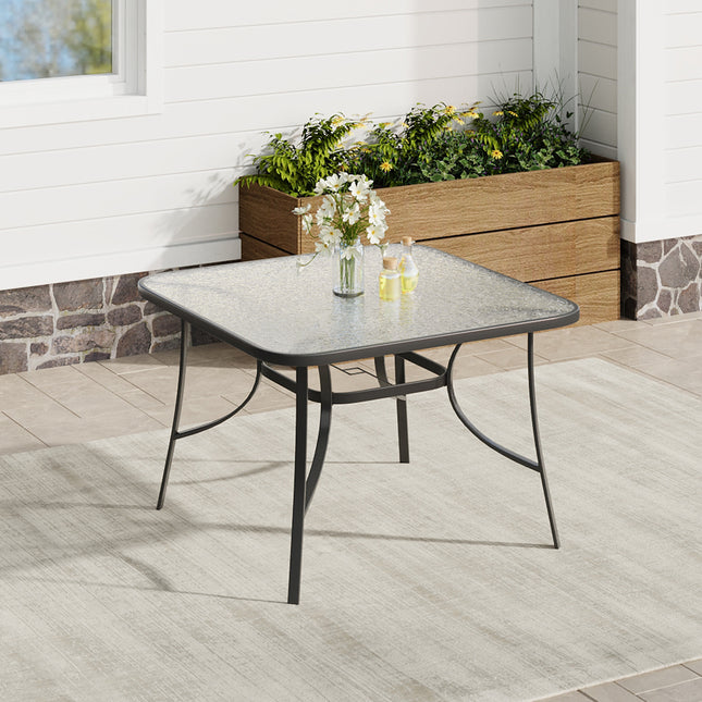 Tempered Glass Outdoor Coffee Table with Parasol Hole