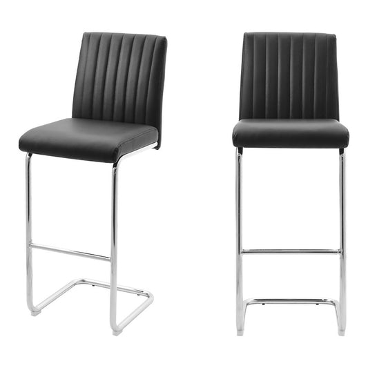 2 Pcs Black PU Leather Bar Stools with Backrest for Pub Dining Room