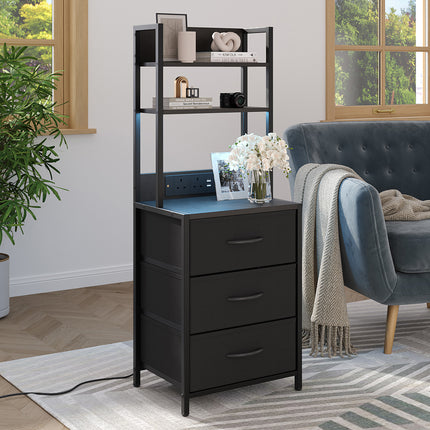 3-Drawer Nightstand with Charging Station & RGB Light Strip