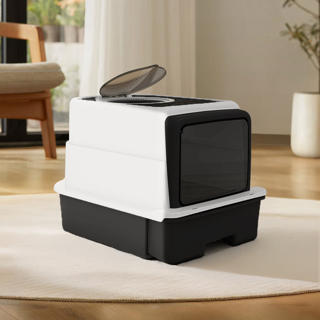 Large Hooded Top Entry Cat Litter Box with Scoop