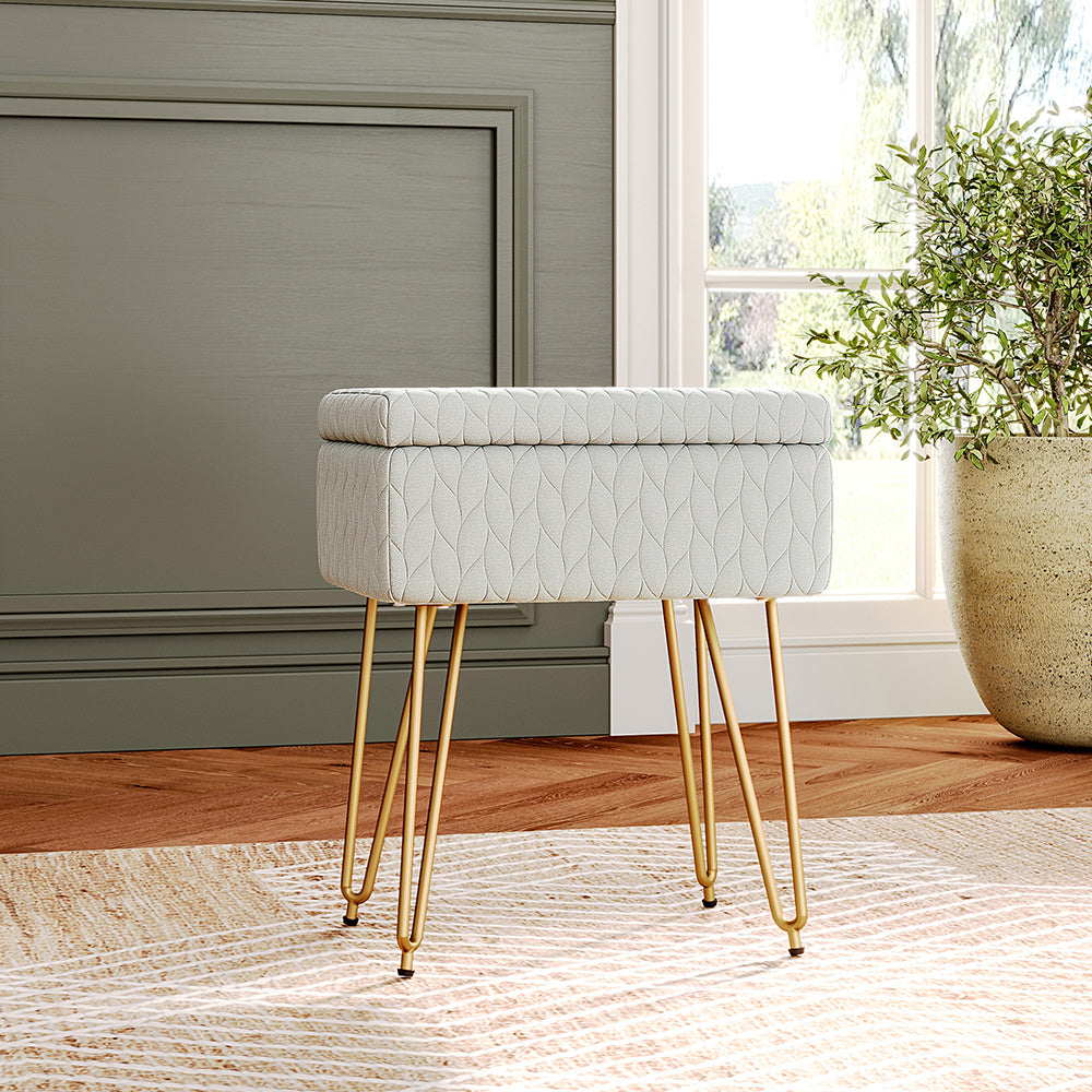 Rectangle Upholstered Storage Ottoman Vanity Stool – Bathroom Deco