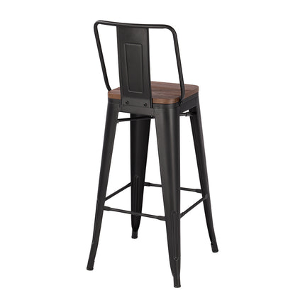 Set of 4 Metal Frame Tolix Industrial Bar Wood Top Chair with Footrest