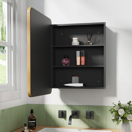 Surface Mount Rectangular Bathroom Storage Mirror Cabinet with Round Corner