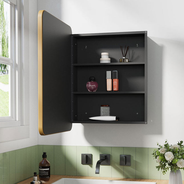 Surface Mount Rectangular Bathroom Storage Mirror Cabinet with Round Corner