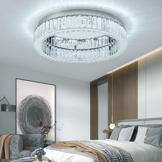Modern Round Crystal Ceiling Light with Cool White Light