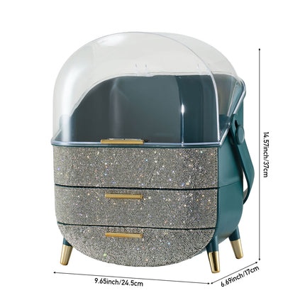 Countertop Portable Oval Makeup Storage Box with Transparent Cover