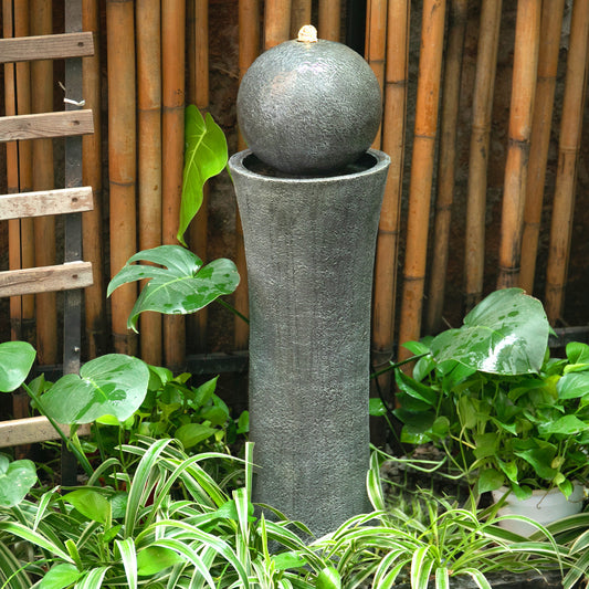 Dark Grey Sphere Electric Fountain Water Feature with LED Light