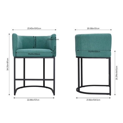 Set of 2 Low Back Upholstered Bar Stools