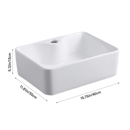 Rectangular Ceramic Countertop Basin with Central Drain Set