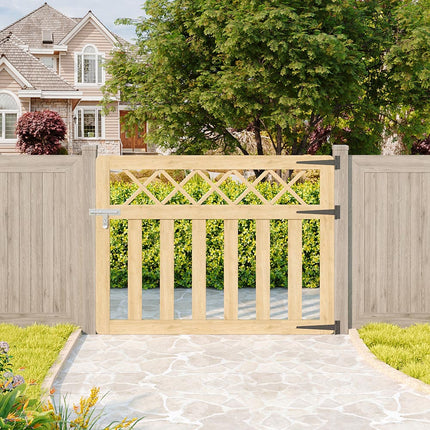 4x3ft Outdoor Cross Top Wooden Garden Gate Pedestrian Fence Yard Door
