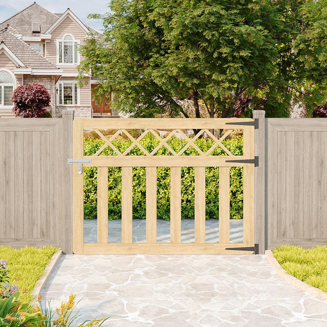 4x3ft Outdoor Cross Top Wooden Garden Gate Pedestrian Fence Yard Door