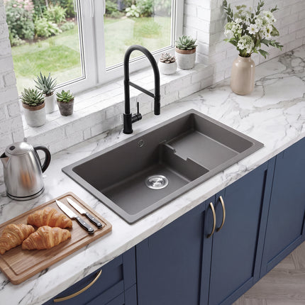 Modern Quartz Resin Composite Kitchen Sink with Waste Kit, No Tap Hole