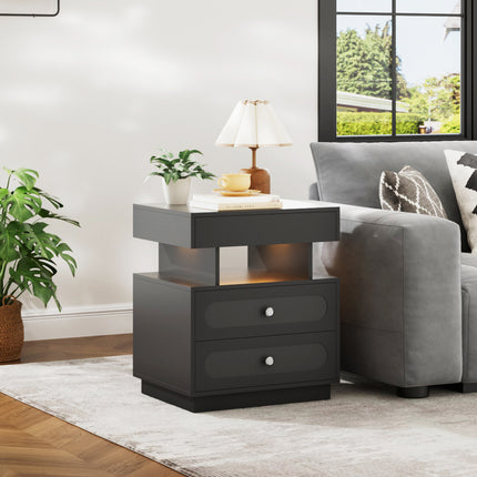 Modern 3-Drawer Bedside Table with RGB Lighting