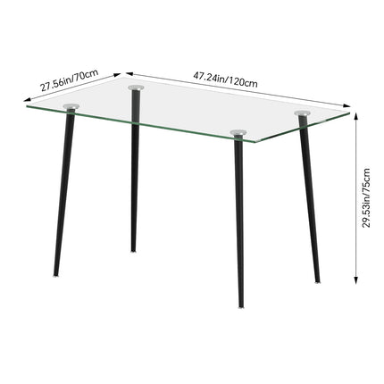 Modern Dining Table with Tempered Glass Tabletop & Metal Legs