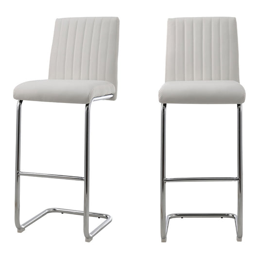 2 Pcs White PU Leather Bar Stools with Backrest for Pub Dining Room