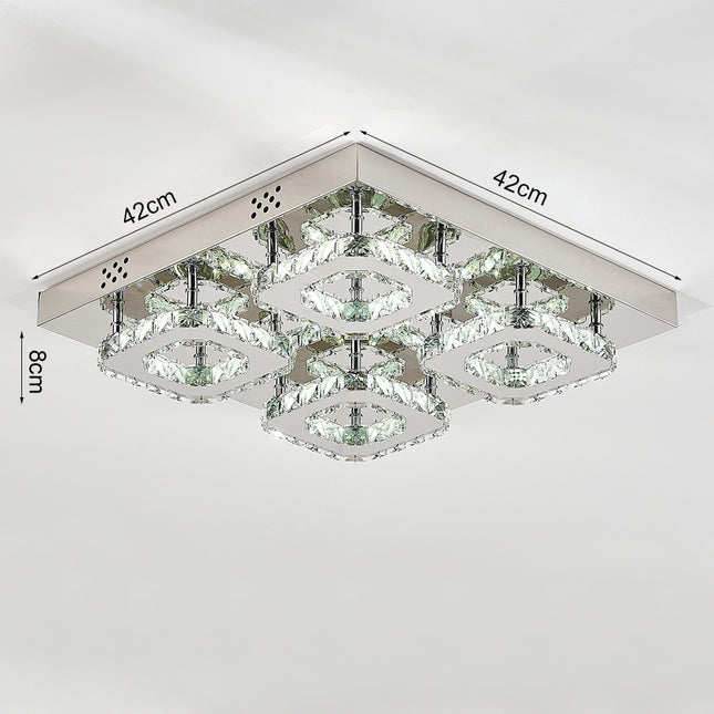 Square Large-size LED Ceiling Light Crystal Chandelier Pendant Lamp Cool White