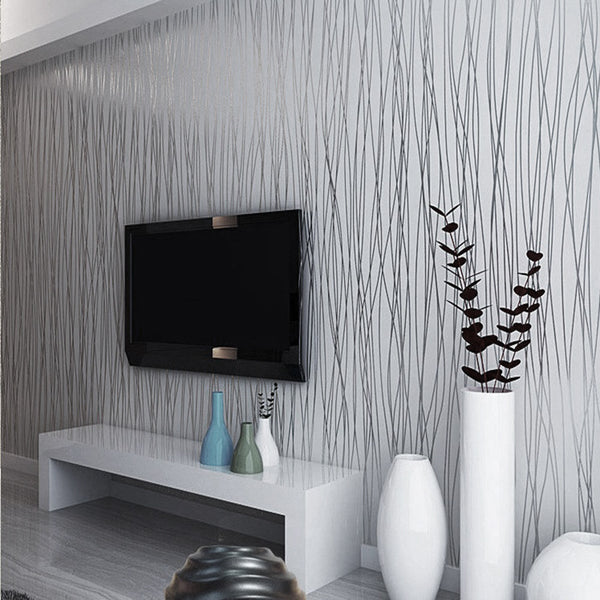 10M 3D Crushed Silk Striped Grey Silver Textured Wallpaper for Living Bathroom Deco