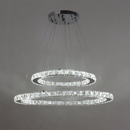 Modern 2-Tier Adjustable Crystal LED Pendant Light
