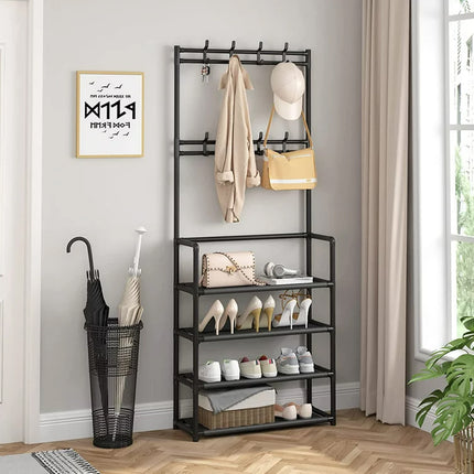 4-Tier Shoe Rack with Coat Hanger