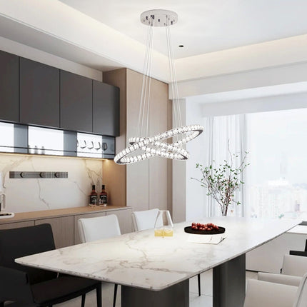 Modern 2-Tier Adjustable Crystal LED Pendant Light