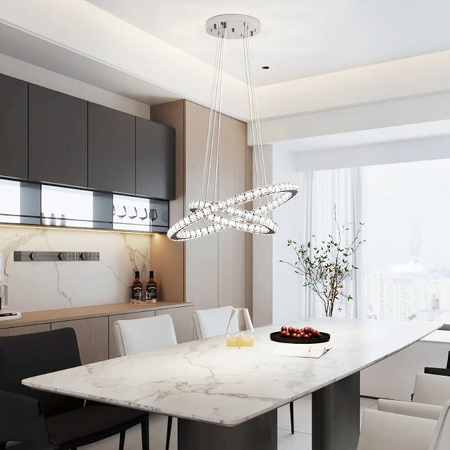 Modern 2-Tier Adjustable Crystal LED Pendant Light