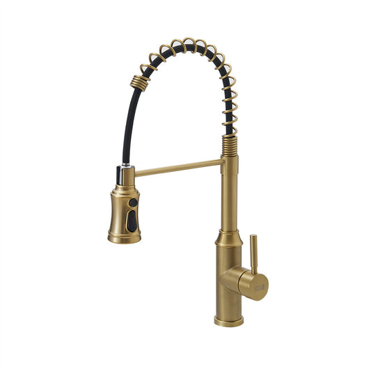 Rotable Pulldown Kitchen Mixer Tap with Spring Spout Brushed Gold