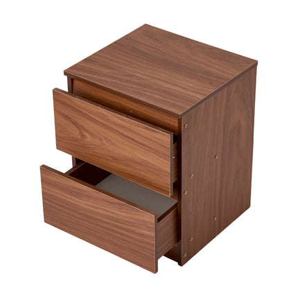 2-Drawer Wooden Nightstand Bedside Table in Walnut Colour