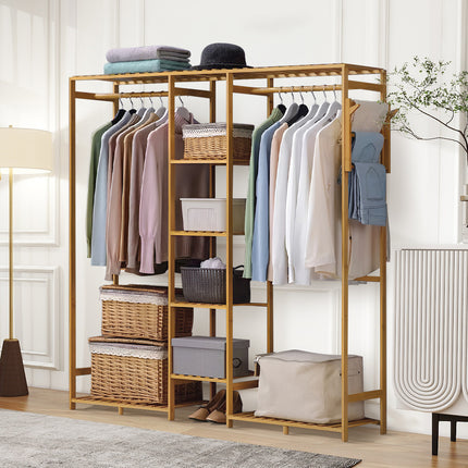 Wooden Clothes Rack with Side Hooks