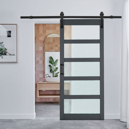 Dark Grey Farmhouse Style MDF Wooden Barn Door with 200cm Sliding Kit