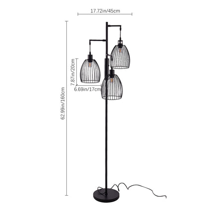 Black Modern Industrial Style 3-head Floor Lamp with Irregular Shade