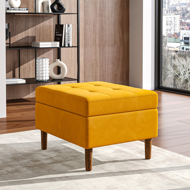 Yellow Rectangle Velvet Storage Ottoman