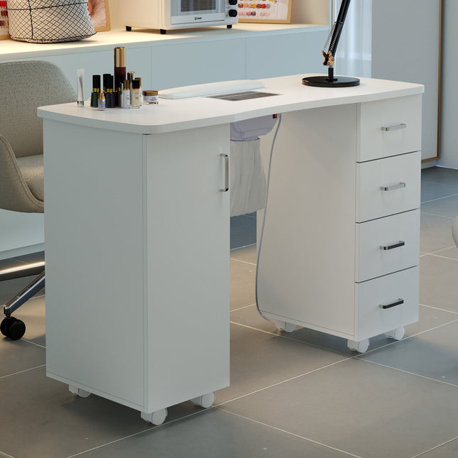 White Manicure Table with Dust Collector and Wrist Cushion