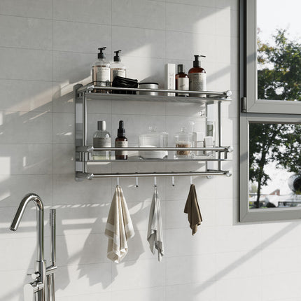 2-Tier Wall Mounted Stainless Steel Bathroom Shelf with Towel Bars