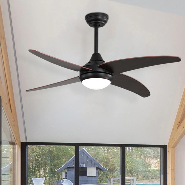 48 Inch Black Ceiling Fan with LED Light Kit 4 Blades and Remote Control