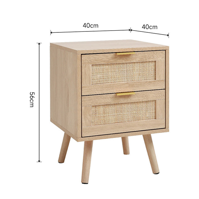 Set of 2 Wood and Rattan Side Cabinets 40×56cm
