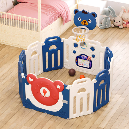 Blue and White Baby Playpen Kids Safety Gate with Basketball Hoop
