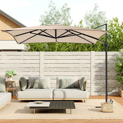 3M Large Garden Roma Tilting Aluminium Cantilever Parasol With Cross Base, Taupe