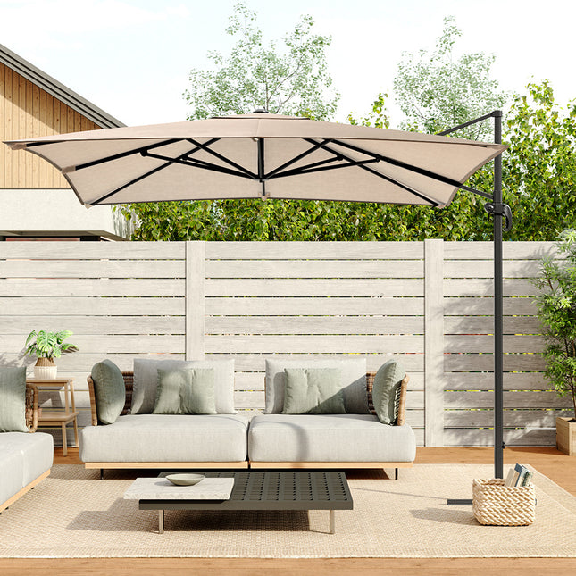 3M Large Garden Roma Tilting Aluminium Cantilever Parasol With Cross Base, Taupe
