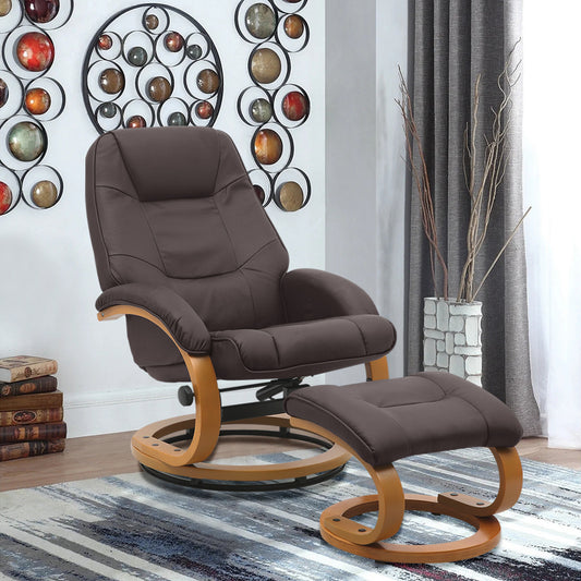 PU Leather Swivel Reclining Office Armchair with Footstool Brown