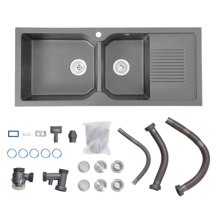 Double Bowl Quartz Resin Composite Kitchen Sink with Waste Kit