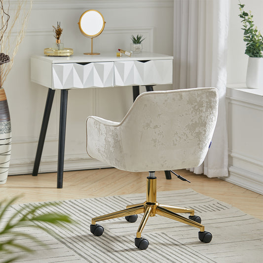 Velvet Upholstered Home Office Swivel Task Chair Beige