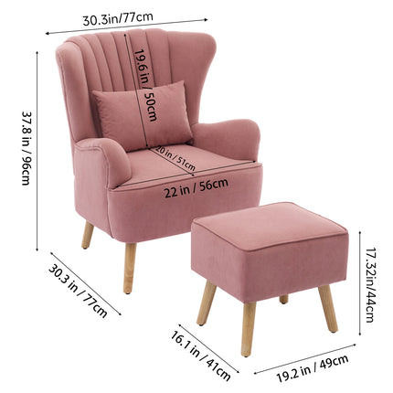 Modern Wingback Accent Chair Armchair with Footstool and Lumbar Pillow