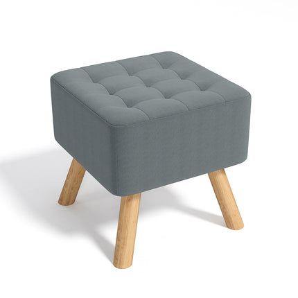 Grey Linen Fabric Padded Wooden Leg Footstool