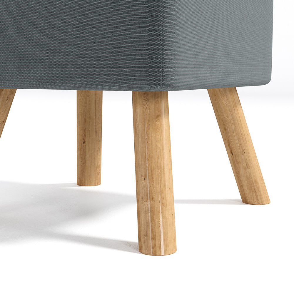 Grey Linen Fabric Padded Wooden Leg Footstool