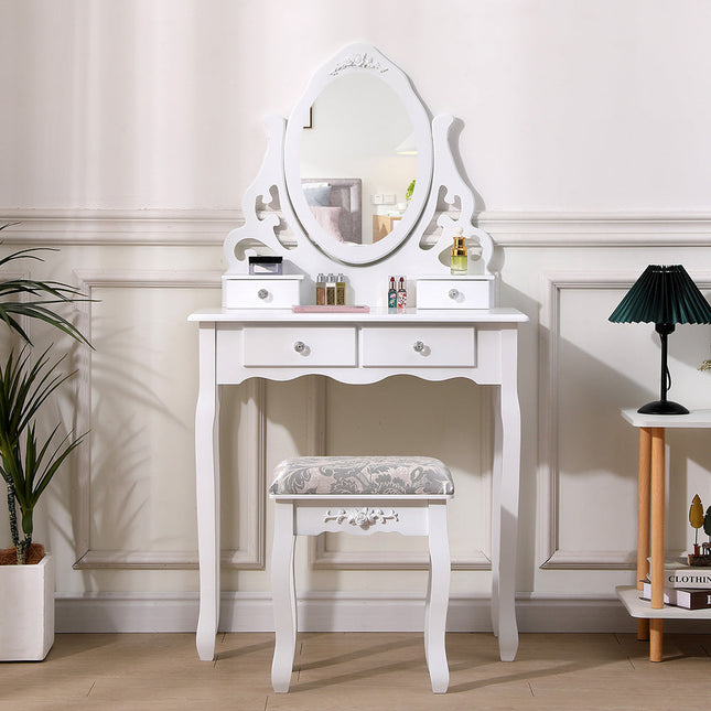 White Bedroom Makeup Vanity Desk with Mirror and Stool 138.5cm H