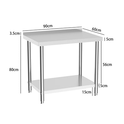 2 Tier Commercial Kitchen Prep & Work Stainless Steel Table with Backsplash