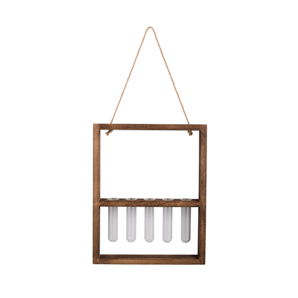 5-Tube Wall Hanging Plant Propagation Station with Wooden Frame